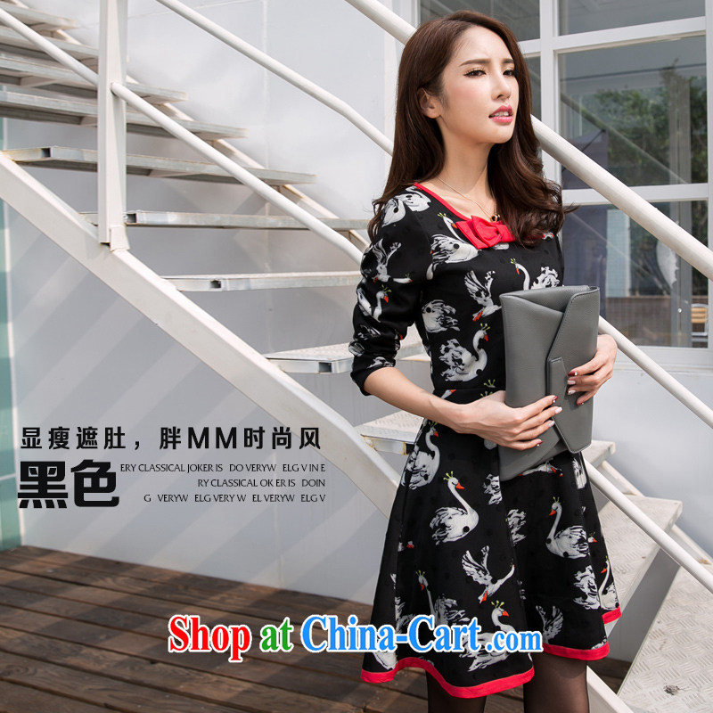 The honey and diverse expertise MM trendy, female Swan stamp bowtie video thin Web yarn A field long-sleeved dresses women 9339 black XXXXL, honey, and, on-line shopping
