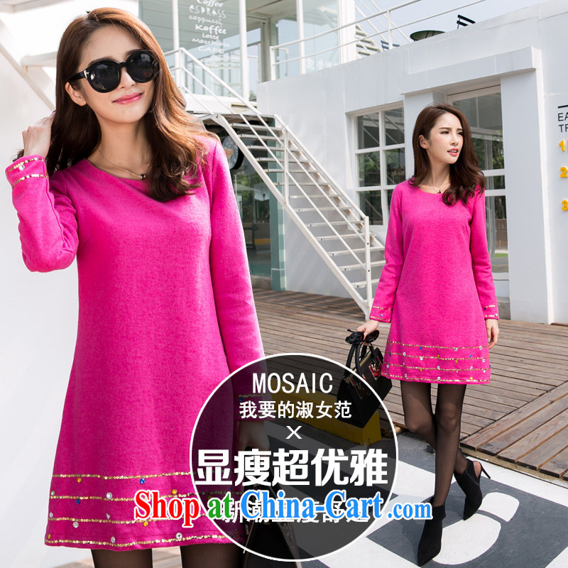 The honey beauty mm thick Korean name Yuan aura Shining Colorful drill on-chip A Field skirt fall and winter new gross? dresses 9341 rose red XXXL, honey, and, shopping on the Internet