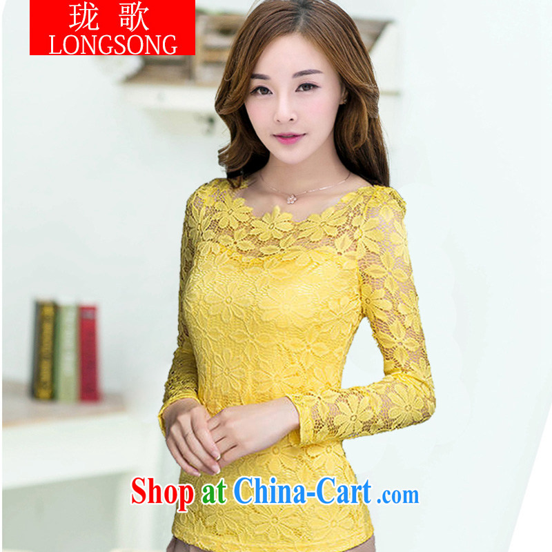 Vicky Ling Song 2014 winter clothing new products, lace solid T-shirt girls thick winter, lint-free cloth and cultivating graphics thin thick mm solid color T-shirt, winter 1238 L yellow 6 XL, clerical officer Song (LONGSONG), online shopping