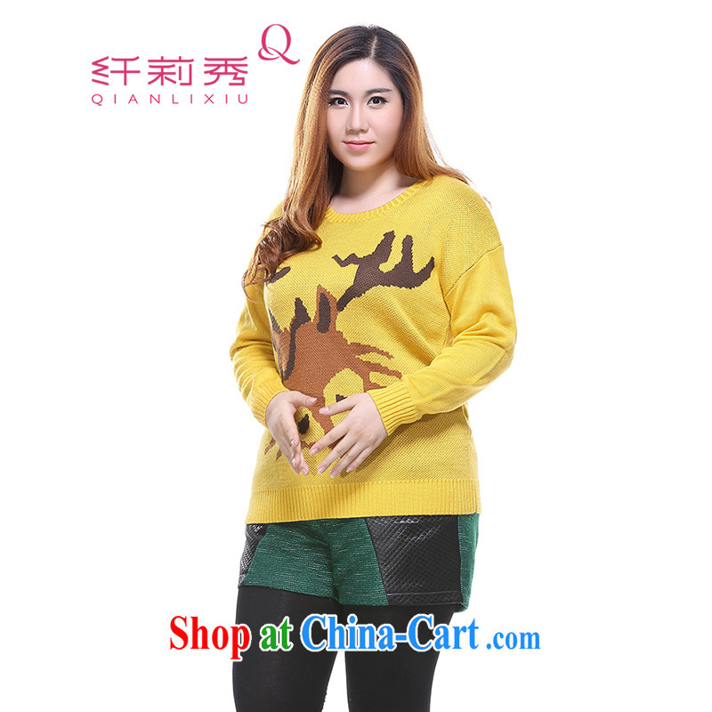 Slim LI Sau 2014 autumn and winter new larger female fun jacquard animal 100 in ground long-neck-knit-Q 7087 yellow 2 XL