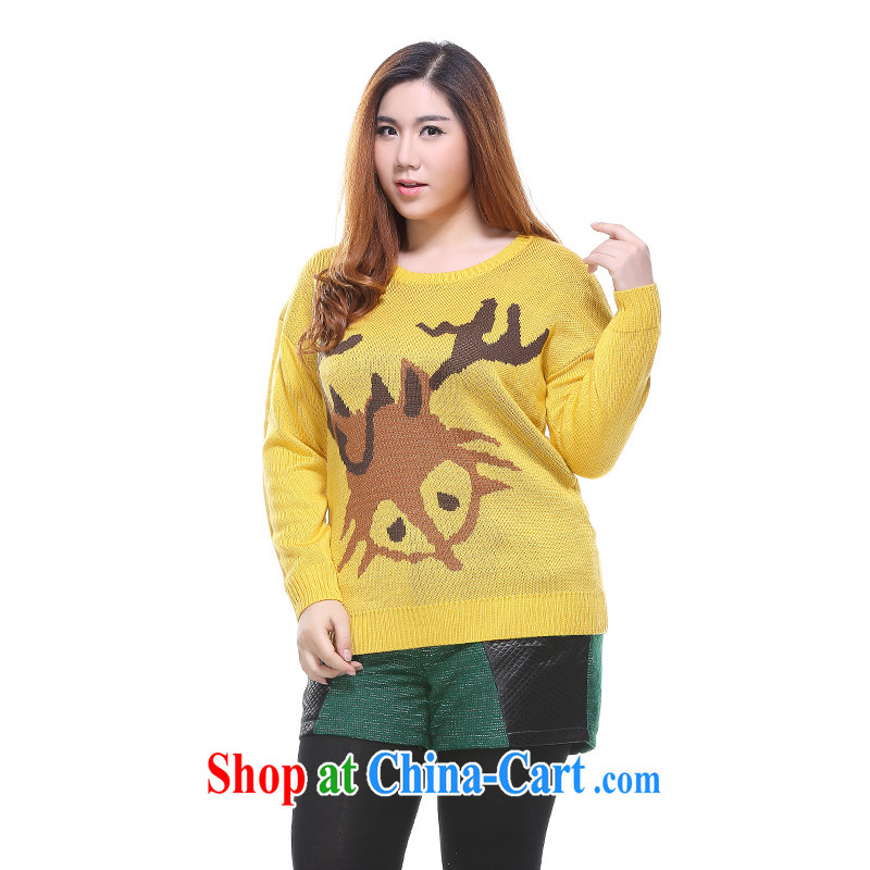 Slim LI Sau 2014 autumn and winter new, larger female fun jacquard animal 100 in a long-neck and knit shirts Q 7087 yellow 2 XL, slim Li-su, and the online shopping