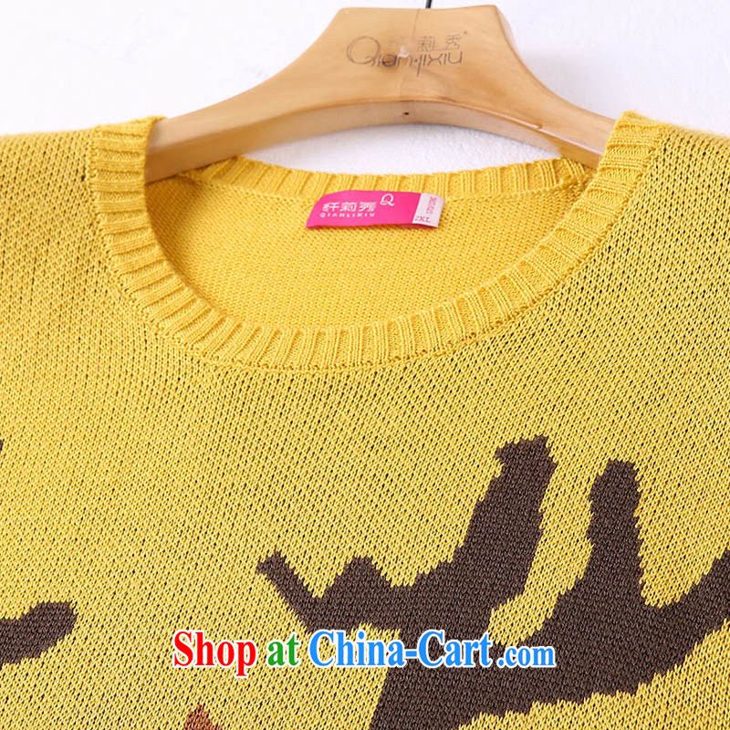 Slim LI Sau 2014 autumn and winter new, larger female fun jacquard animal 100 in a long-neck and knit shirts Q 7087 yellow 2 XL, slim Li-su, and the online shopping