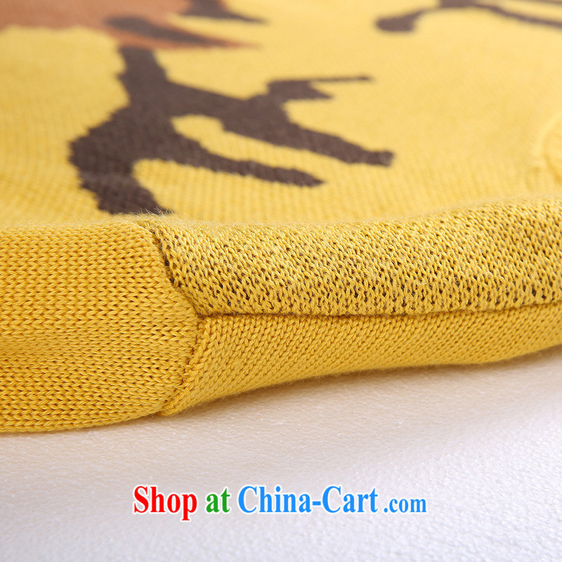 Slim LI Sau 2014 autumn and winter new, larger female fun jacquard animal 100 in a long-neck and knit shirts Q 7087 yellow 2 XL, slim Li-su, and the online shopping