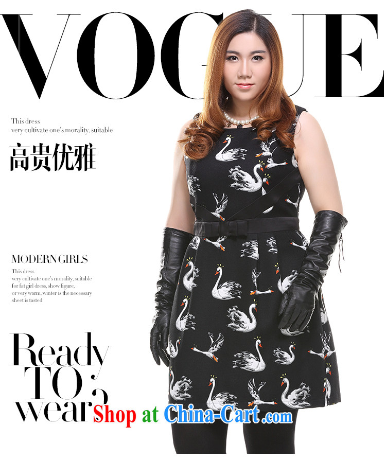 Slim LI Sau 2014 autumn and winter, the larger female elegant Swan stamp round-collar Bow Tie beauty sleeveless dresses vest skirt Q 7328 color blue 4 XL pictures, price, brand platters! Elections are good character, the national distribution, so why buy now enjoy more preferential! Health