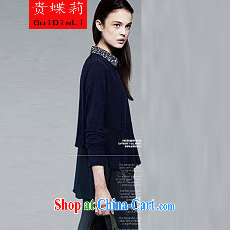 The butterfly Li European site the Code women mm thick 2015 new Autumn with new graphics thin, long leave of two part solid shirt girls royal blue XXXXL, your butterfly Li (guidieli), online shopping