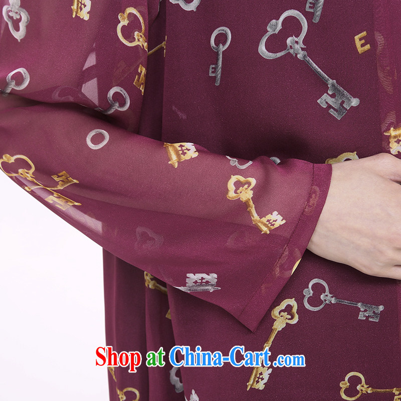 Staff of the fertilizer XL women mm thick spring 2015 new Korean long-sleeved video thin ice woven dresses 2827 wine red code 5 XL, Director (Smeilovly), online shopping