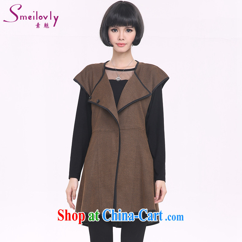Staff of the fertilizer XL women mm thick spring 2015 new Korean version, long, short-sleeved jacket loose the Netherlands 5202 brown large code 5 XL