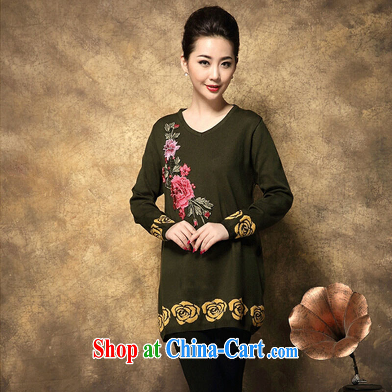 The Code female thick mm spring loaded 2014 long-sleeved sweater knit sweater embroidery ethnic wind graphics thin T-shirt, dark, recommended 105 Jack to Jack 165, far from dust, shopping on the Internet