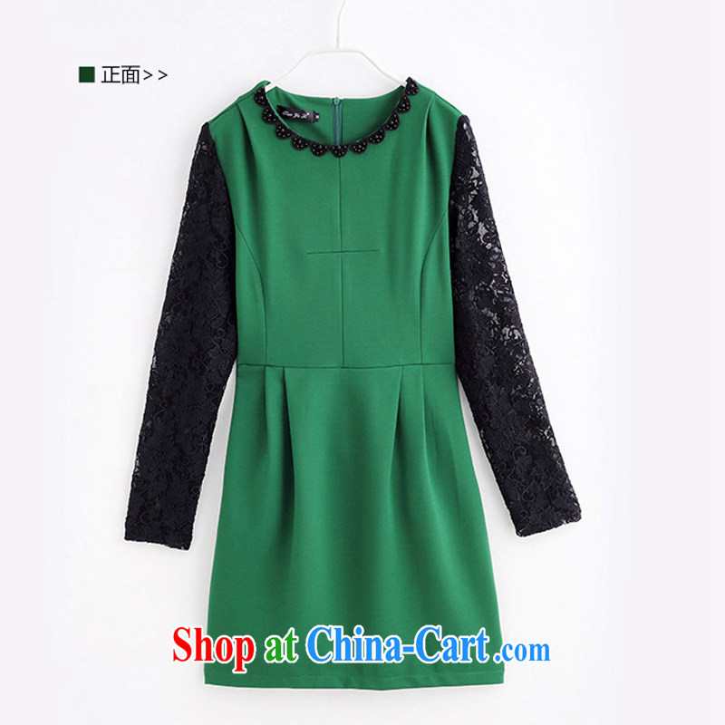 Land is still the Yi spring 2015 new Korean version simple commuter OL temperament fat people dress graphics thin, large, female fat sister solid long-sleeved lace dress green XXXXL, land is still the garment, shopping on the Internet