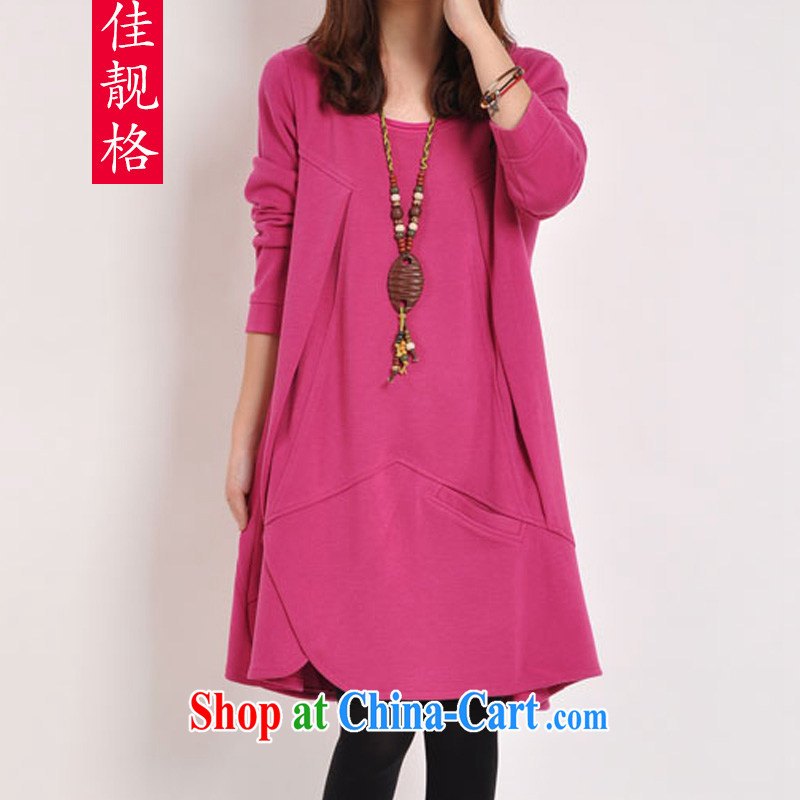 Great thanks for the 2014 autumn and winter clothing new Korean leisure larger female and lint-free cloth thick does not rule long-sleeved loose dress of red _the lint-free cloth thick_ XXL