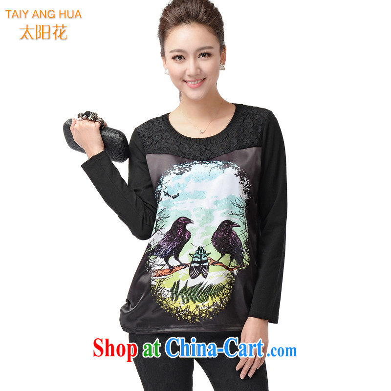 Sun Flower Korean king, female solid shirt and indeed increase new spring loaded thick MM 100 ground animal round-collar T shirts sweater 6199 black 4XL (chest of 112 cm), TAI YANG HUA, shopping on the Internet