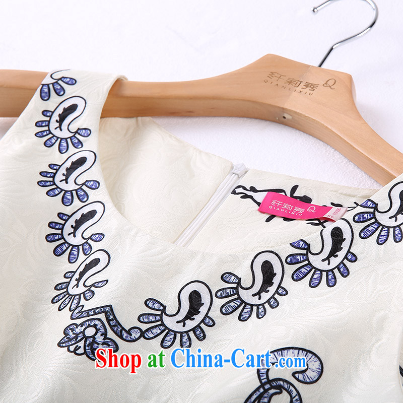 Slim Li-su in winter, the Code women's clothing China wind vest skirt blue and white porcelain beauty sleeveless dresses Q 6577 m White 4 XL, slim Li-su, and Internet shopping