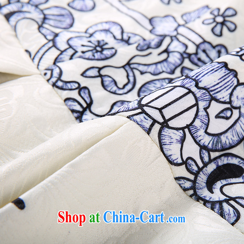 Slim Li-su in winter, the Code women's clothing China wind vest skirt blue and white porcelain beauty sleeveless dresses Q 6577 m White 4 XL, slim Li-su, and Internet shopping