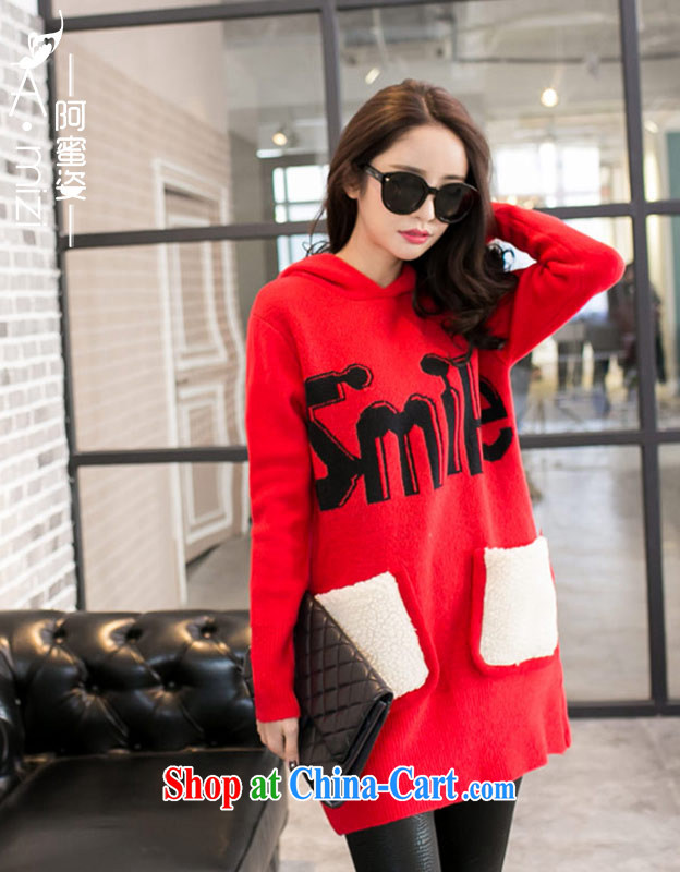 The honey and diverse new spring flowers mentioned letter plush large pocket thick warm, long, woolen sweater sweater, sweater 9361 red code are code recommendations 110 150