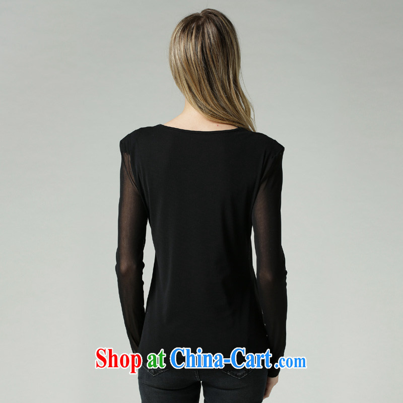 Connie's dream in Europe and indeed the XL female 200 Jack solid T-shirt 2015 spring and stylish V for wood drilling Web yarn T long-sleeved shirt women T-shirt s 1815 black XXXXL, Connie dreams, and shopping on the Internet