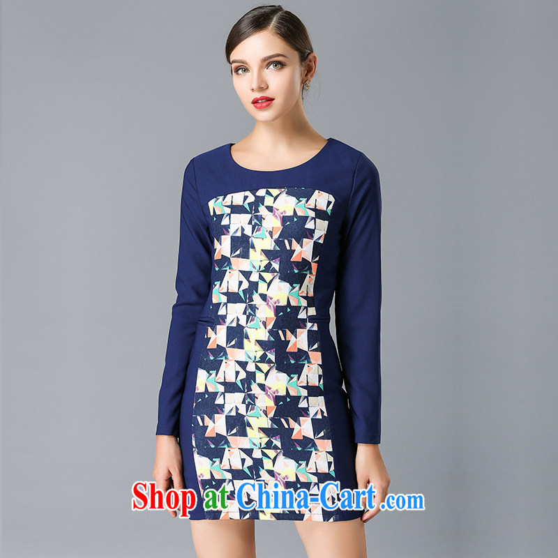 The Connie was a high-end European and American fare is indeed increasing, female 2015 spring new beauty video thin stamp long-sleeved dresses Y 3337 blue XXXXXL, Connie dreams, shopping on the Internet