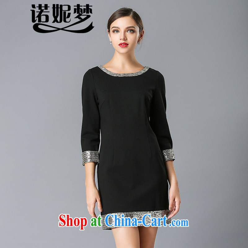 Connie, let the fat increase, women in Europe and America with high-end 2015 spring new stylish and elegant beauty graphics thin dresses Y 3334 black XXXXL