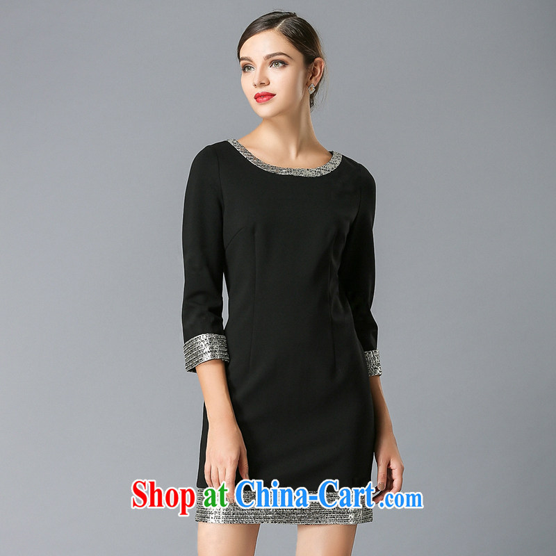 Connie, let the fat increase, women in Europe and America with high-end 2015 spring new stylish and elegant beauty graphics thin dresses Y 3334 black XXXXL, Connie dreams, shopping on the Internet