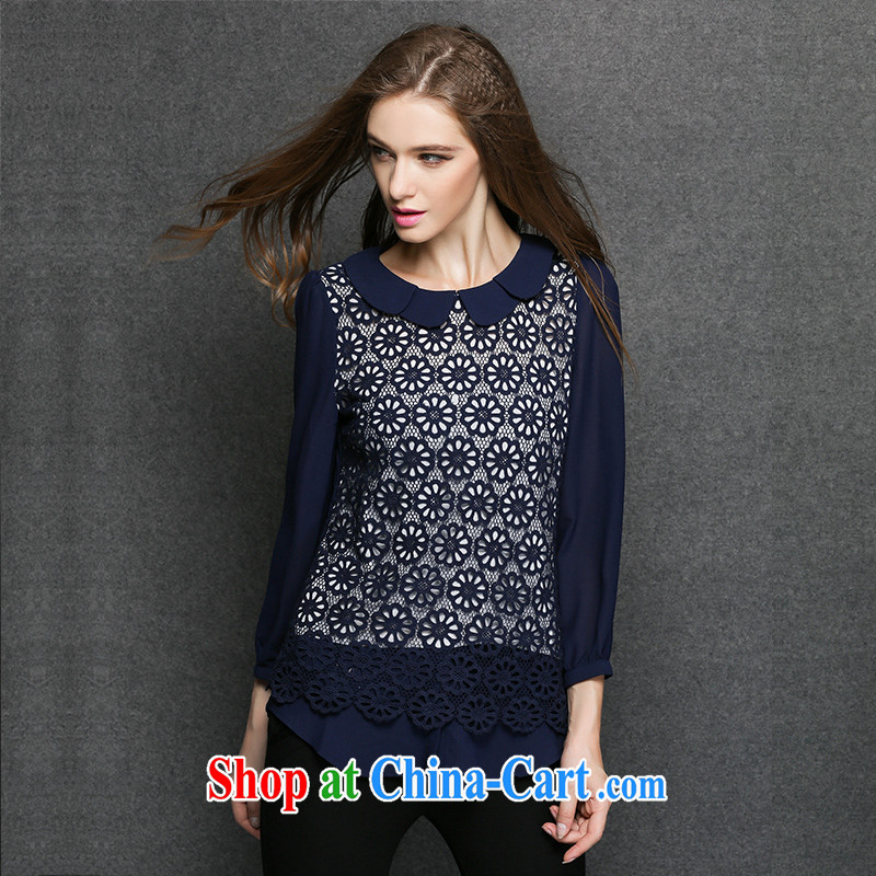 Connie, let the fat increase, female long-sleeved T-shirt spring 2015 the new European and American high-end lace snow woven shirts shirt women T-shirt Y 3319 dark blue XXL, Connie dreams, shopping on the Internet