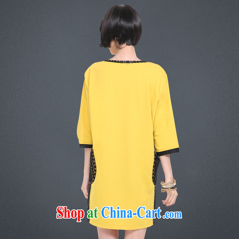 Staff of the fertilizer XL women 2015 spring new Korean version loose video thin cotton 7 sub-cuff dress 2804 yellow large code 5 200 XL about Jack, and Director (Smeilovly), shopping on the Internet