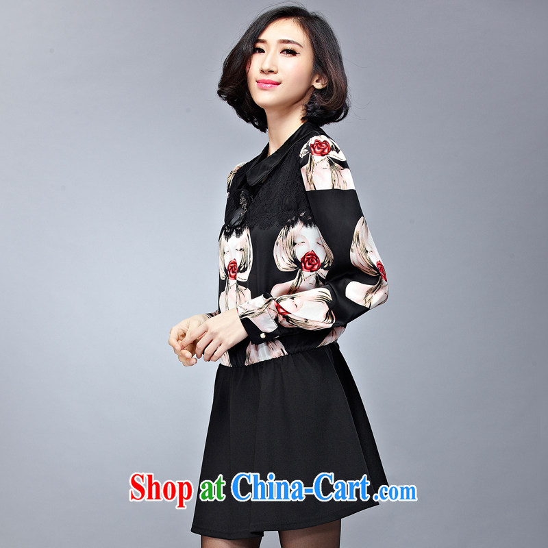 Eternal-soo and indeed increase, female dress thick sister 2015 spring new thick mm thick, graphics thin, sweet Satin doll for long-sleeved dresses black 3 XL, eternal, and the show, and online shopping