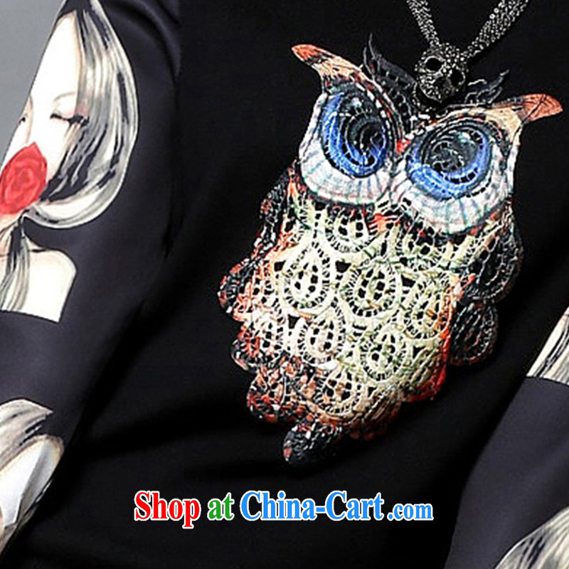 10,000 pick clothing and blankets the european sites in Europe and America, new larger women mm thick and indeed increase owl embroidery stitching stamp long-sleeved T-shirt T shirt shirt G 359 black 5 XL, 10,000 pick Yi, shopping on the Internet