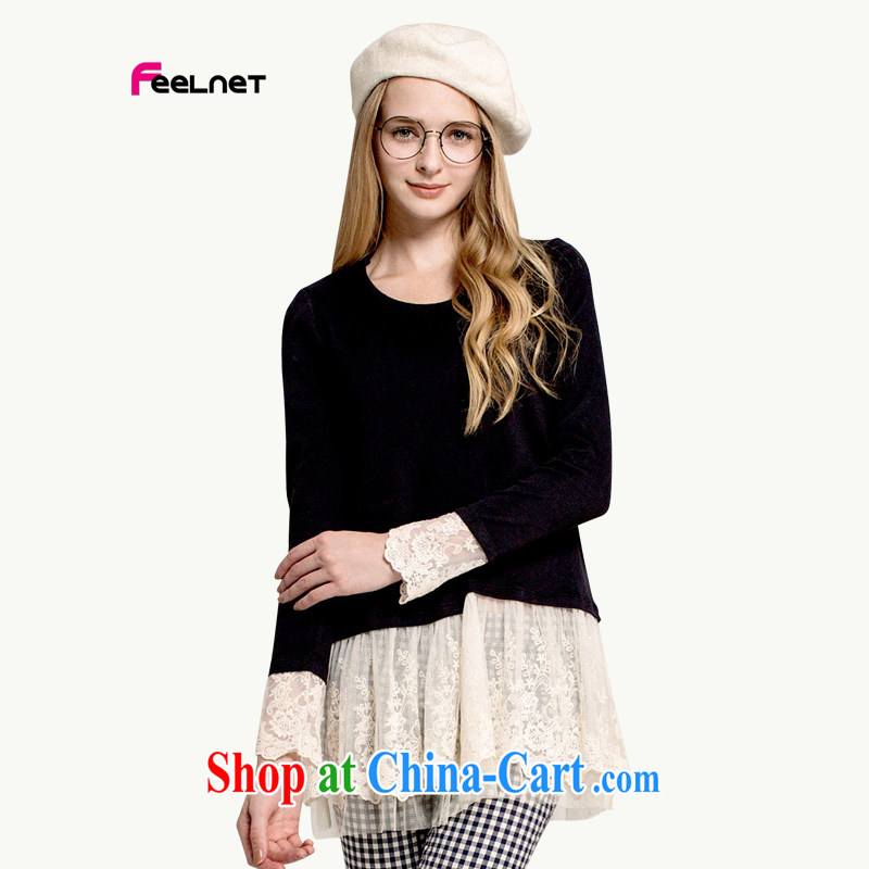 The feelnet Code women's clothing winter clothing and indeed increased significantly in Europe and thin thick mm skirt the fat 100 hem skirt long-sleeved large code dress 2218 pink large code 6 XL, FeelNET, shopping on the Internet