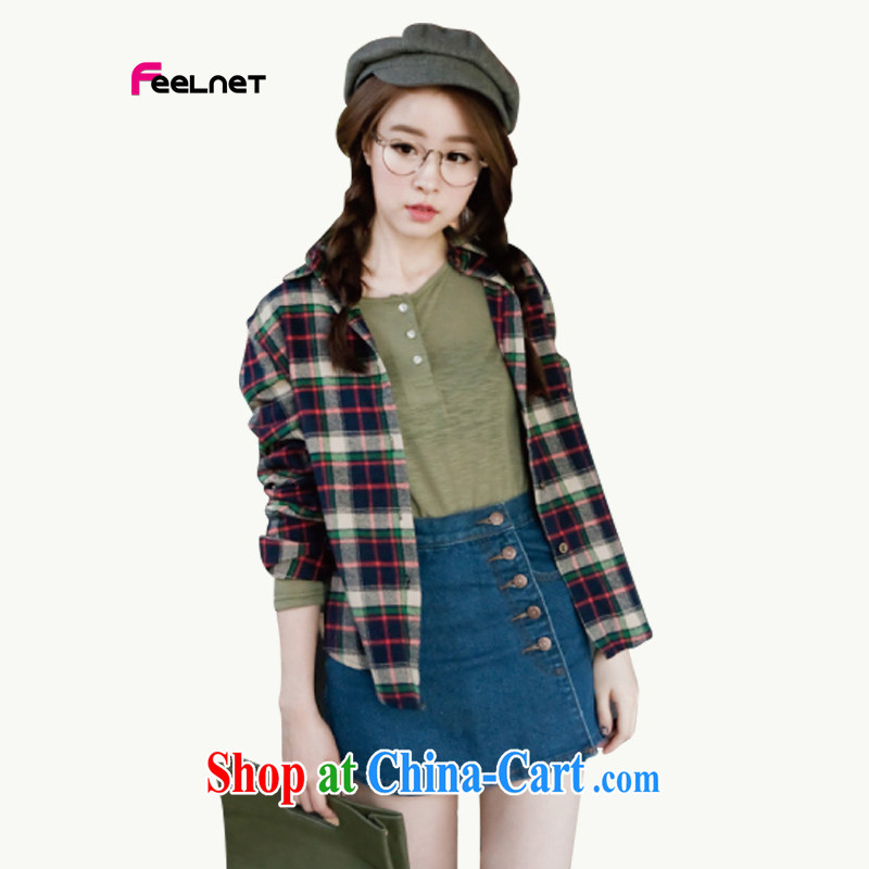 feelnet larger women winter clothes and indeed increased significantly in Europe and thin thick mm T-shirt classic plaid loose Korean version of the greater code shirt 2210 big red code 4 XL, FeelNET, shopping on the Internet