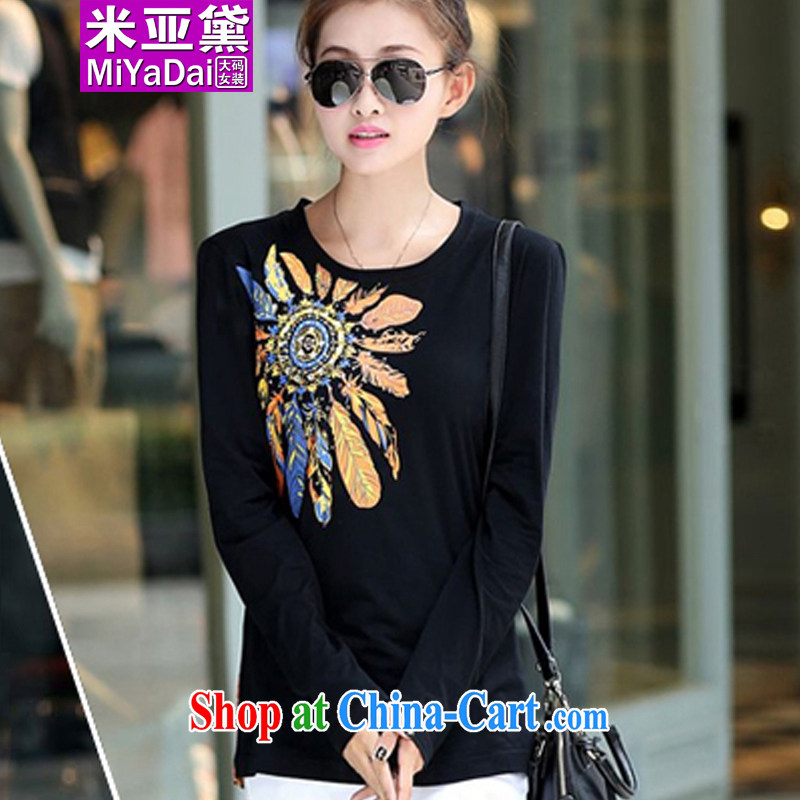 The Diane larger female spring new thick sister long-sleeved T-shirt graphics thin stamp the code Solid shirt and indeed 200 Jack Black L _recommendations 80 - 100 jack_