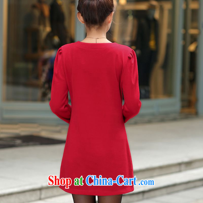 Palau and the United States, Korean version mm thick long-sleeved solid package and dresses parquet drill V collar dresses wine red XL, Palau and the United States, and, shopping on the Internet