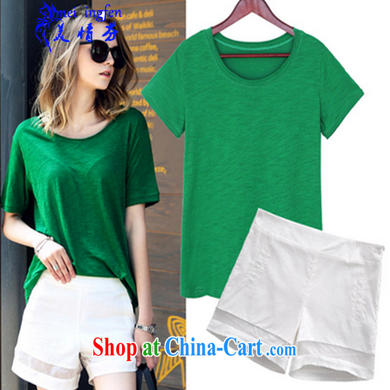 US Summer Fun New American and European Big loose the code short-sleeved T shirts shorts package leisure two-piece female summer 1082 #picture color the code 3 XL, US (MEIQINGFEN), online shopping