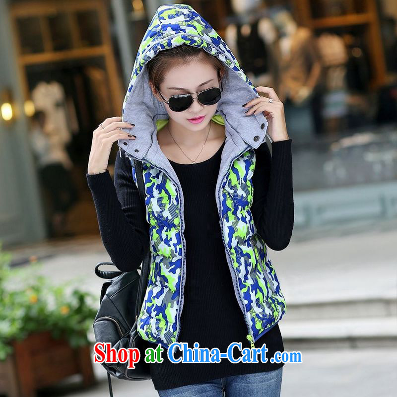 The US's stylish camouflage cap warm feather sleeveless vest, a female King, a green XXXL