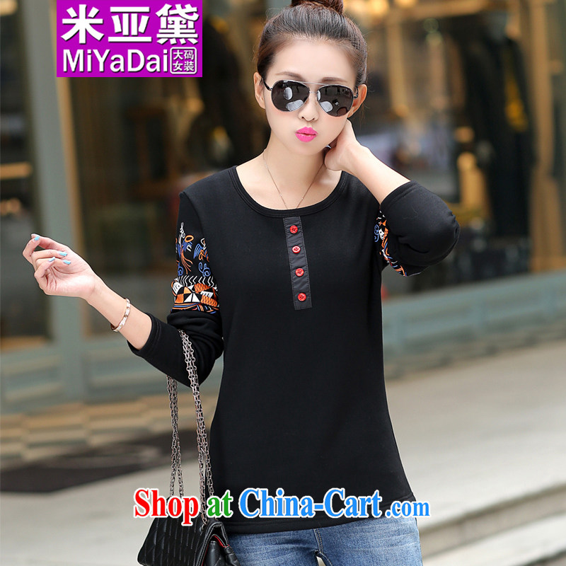 The Estee Lauder maximum code female the lint-free cloth thick long-sleeved T-shirt Ethnic Wind 2014 autumn and winter new thick sister winter clothes and indeed 200 Jack solid T-shirt black 5 XL _180 - 200 _ jack