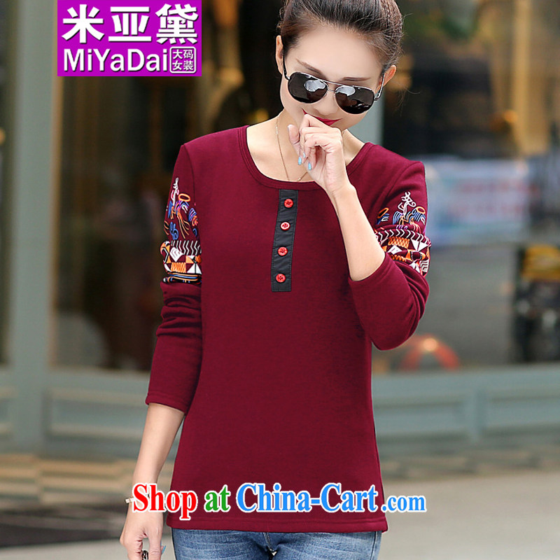 The Diane larger female and lint-free cloth thick long-sleeved T-shirt 2014 autumn and winter new thick sister winter clothes and indeed 200 Jack ethnic wind solid T-shirt 05,079 wine red 5 XL (180 - 200 ) jack, the Doi (MIYaDai), online shopping