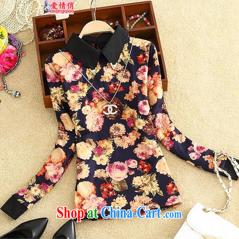 The fat XL female Jack mm thick winter clothes long-sleeved T-shirt solid fat sister and lint-free cloth thick T pension F 5608 Daisy color the code 4 XL