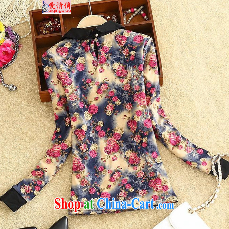 The fat XL female Jack mm thick winter clothes long-sleeved T-shirt solid fat sister and lint-free cloth thick T pension F 5608 Daisy color the code 4 XL, love, (AI QING QIAO), online shopping