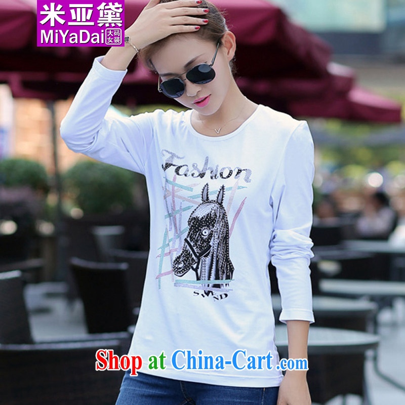 The Estee Lauder maximum code female spring new 2015 new cotton thick sister long-sleeved T-shirt graphics thin large, solid T-shirt the fat 200 Jack white 3 XL _140 - 160 _ jack