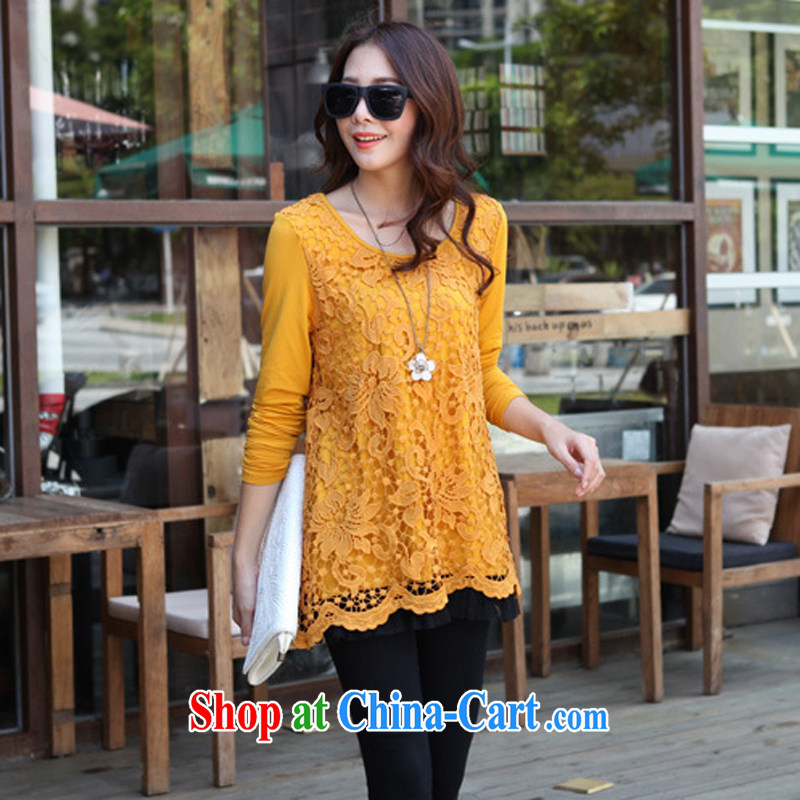 Korean relaxed thick sister leave two-piece the lint-free cloth lace solid T-shirt large code graphics Thin women mm thick winter - YY 887,800 Kang yellow large code 4 XL codes, Ying Ying, water, shopping on the Internet