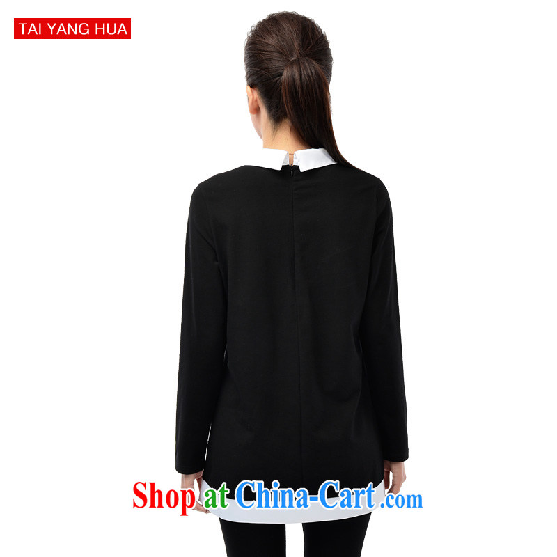 Sun takes the Code women shirts solid fat sister 2015 spring new and indeed intensify stylish digital stamp T pension 200 6193 Jack black XL (chest of 100 cm), TAI YANG HUA, shopping on the Internet