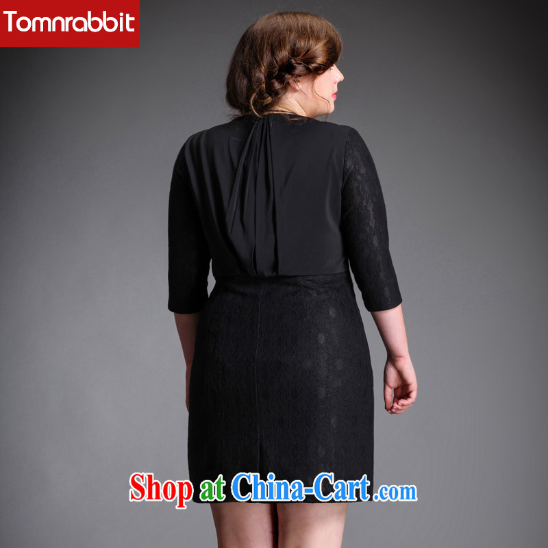 The Tomnrabbit code female dresses new spring 2015, solid color lace 7 cuff thick sister beauty graphics thin further skirt black large code L, Tomnrabbit, shopping on the Internet