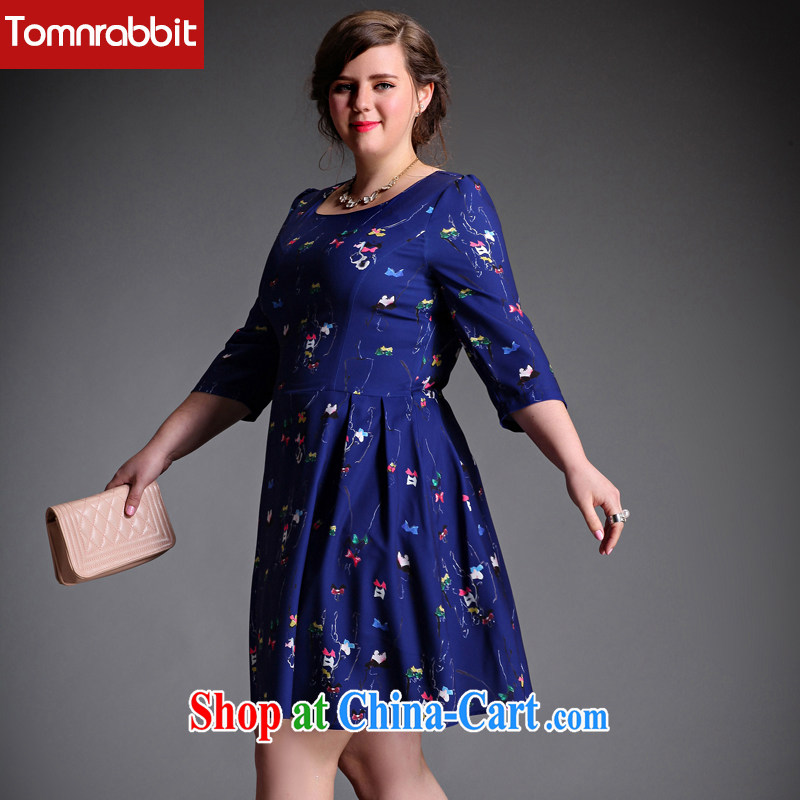 Tomnrabbit larger female dresses new spring 2015, original design thick sister beauty graphics thin bubble cuff and stylish stamp skirt picture color the code XXXL, Tomnrabbit, shopping on the Internet