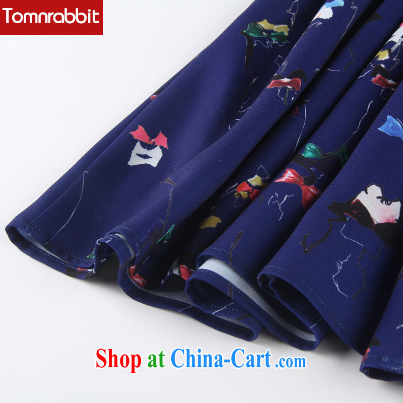 Tomnrabbit larger female dresses new spring 2015, original design thick sister beauty graphics thin bubble cuff and stylish stamp skirt picture color the code XXXL, Tomnrabbit, shopping on the Internet