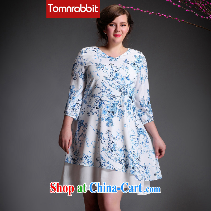 The Tomnrabbit Code women dresses new spring 2015, the fat and loose water and ink stamp leave two A Field skirt picture color the code XXL