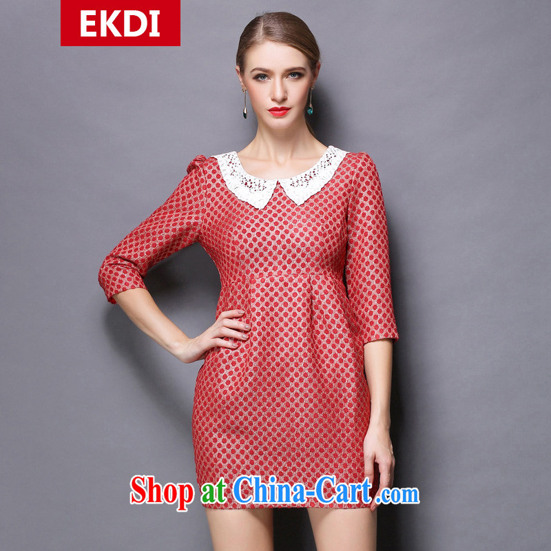 The silk, honey XL girls thick MM spring lace lace lapel dot 7 cultivating a cuff dress ZR 156 red XL _130 jack - 145 Jack through_