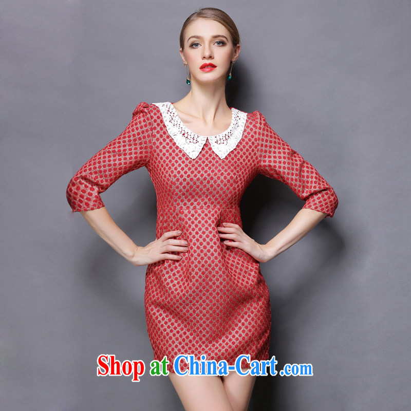 The silk, honey XL girls thick MM spring lace lace lapel dot 7 cultivating a cuff dress ZR 156 red XL (130 jack - 145 jack wear), the population, honey, and shopping on the Internet