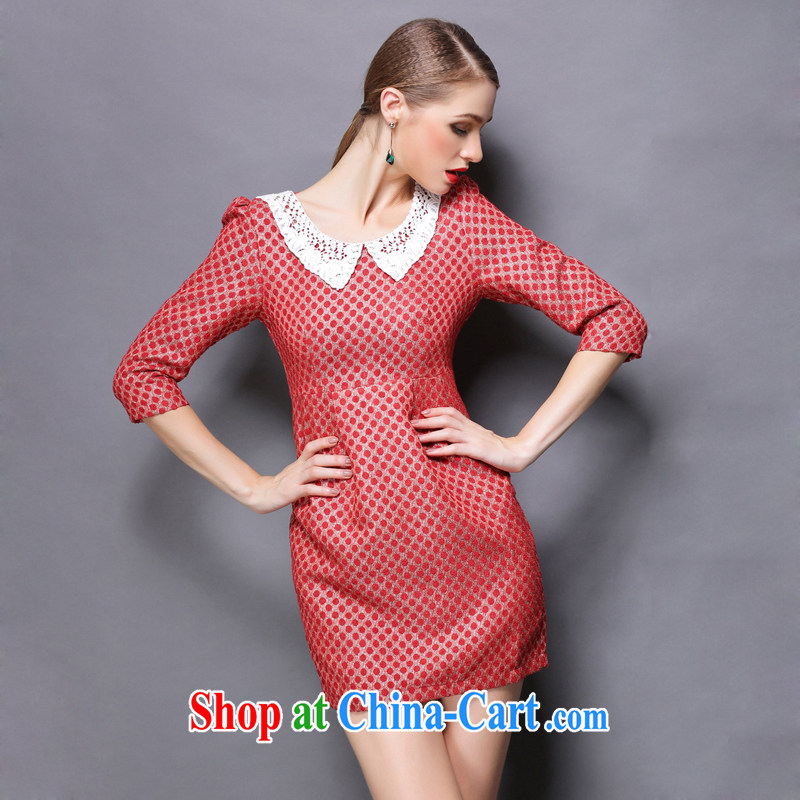 The silk, honey XL girls thick MM spring lace lace lapel dot 7 cultivating a cuff dress ZR 156 red XL (130 jack - 145 jack wear), the population, honey, and shopping on the Internet