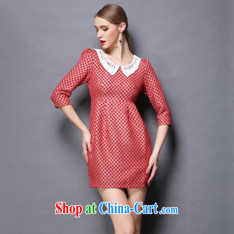 The silk, honey XL girls thick MM spring lace lace lapel dot 7 cultivating a cuff dress ZR 156 red XL (130 jack - 145 jack wear), the population, honey, and shopping on the Internet