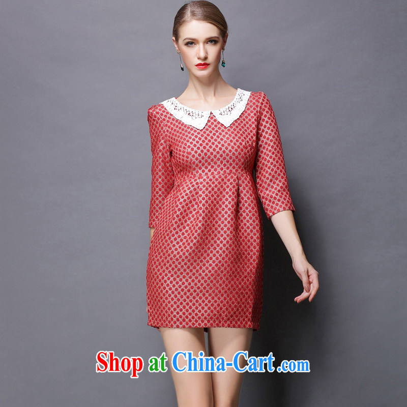 The silk, honey XL girls thick MM spring lace lace lapel dot 7 cultivating a cuff dress ZR 156 red XL (130 jack - 145 jack wear), the population, honey, and shopping on the Internet