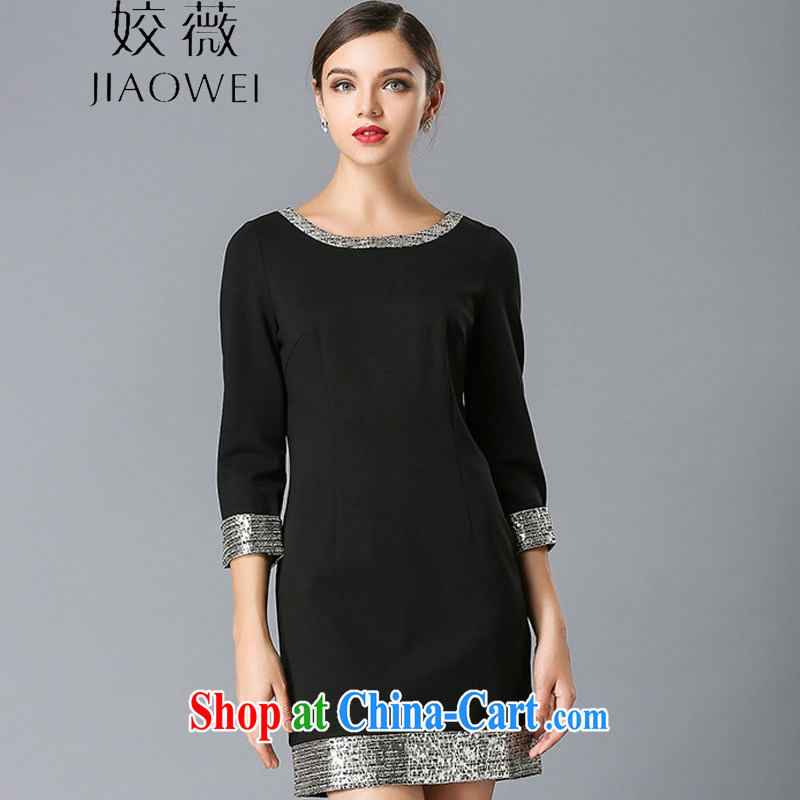 Kou Wei-chun, the code dresses women mm thick and is indeed more elegant Pearl-stitched skirt JW 3334 black XXXXXL