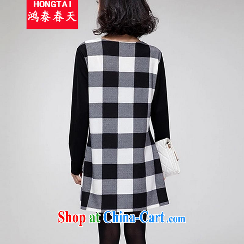 Leong Che-hung Tai spring 2014 the code ladies dress solid long-sleeved T-shirt graphics thin loose Korean skirt solid 627 black-and-white checkered L, Hung Tai spring (hongtaichuntian), online shopping